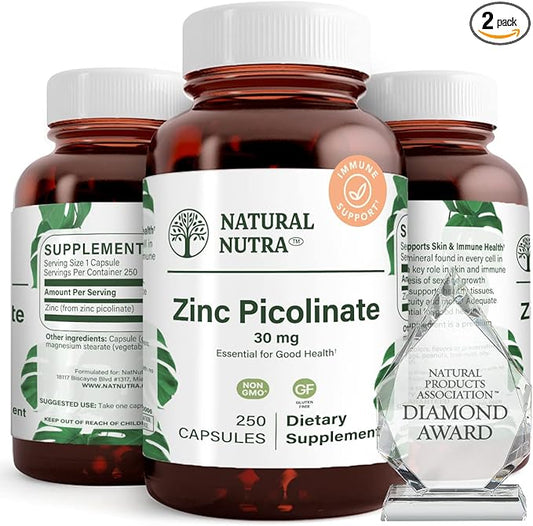 Natural Nutra Zinc Picolinate 30 mg, 250 Capsules (2 Pack)