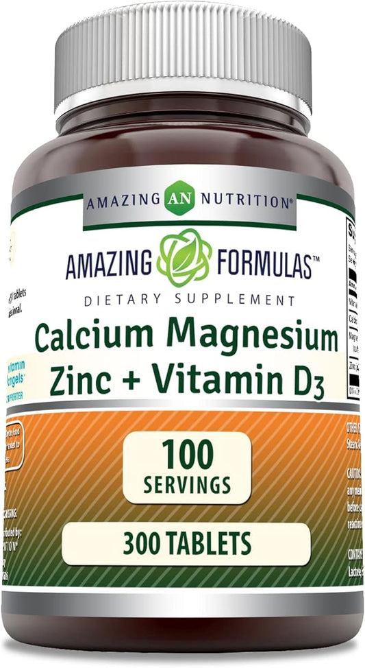 Amazing Formulas Calcium Magnesium Zinc D3 300 Tablets 1000mg - 400mg - 25mg Plus D3 600 600 IU 3 Tablets)