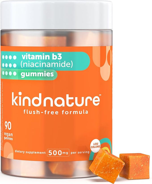 Kind Nature Vitamin B3 Niacin Gummies 500mg Supplement 3rd Party 1 Month 90 Chewable