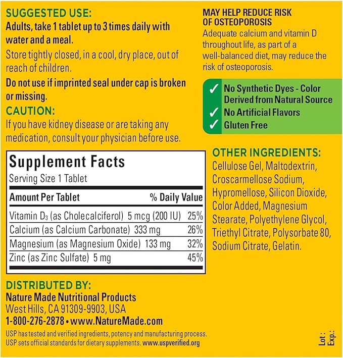 Nature Made Calcium, Magnesium & Zinc 300 Ct (3 Pack 300)
