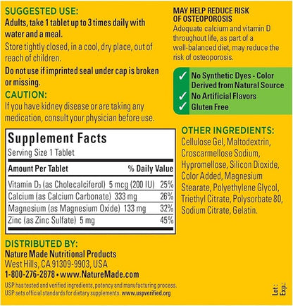 Nature Made Calcium, Magnesium & Zinc 300 Ct (3 Pack 300)