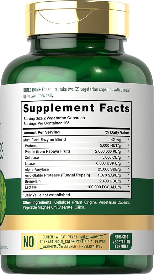 Carlyle Plant Enzymes with Protease, Papain, 250 Capsules