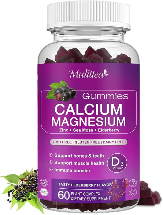 Calcium Magnesium Zinc Gummes with Magnesium 200mg, Potassium D3, 60veggie 60veggie Whole