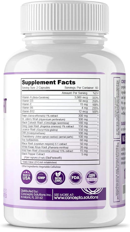 Menopause Relief Supplement Weight Management - Natural Support & Energy, Hormonal Balance, Reduce Hot Flashes Cold Sweats & Mood Swings - 120 Capsules (60 Day Supply)