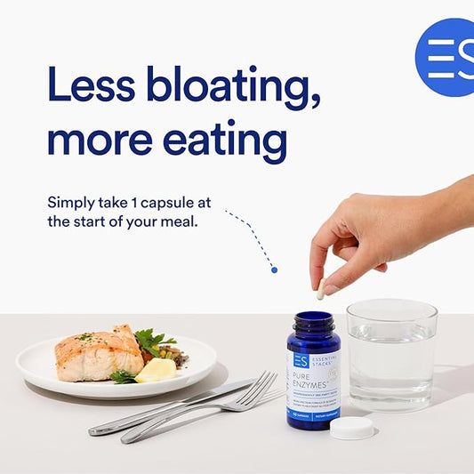 Essential Stacks Pure Digestive Enzymes (Gluten, 18 Enzymes (60 Capsules)