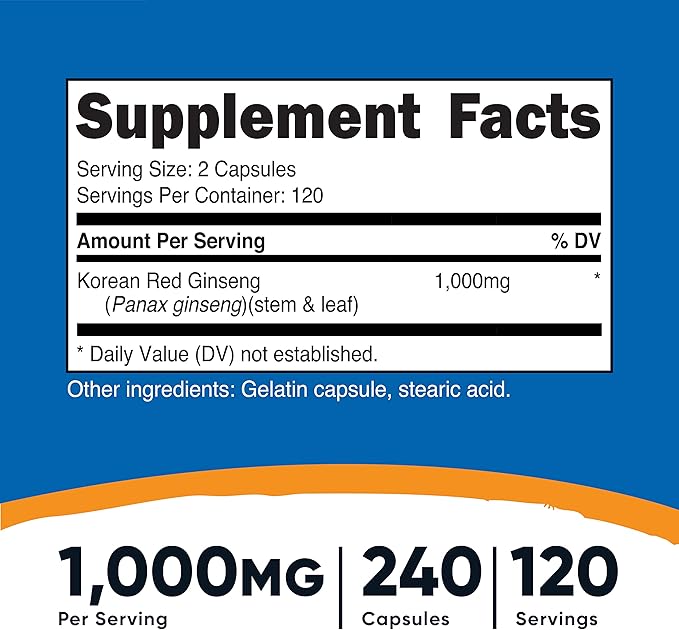 Nutricost Korean Ginseng 500mg, 240 Capsules (3 Bottles) 1000mg Extra