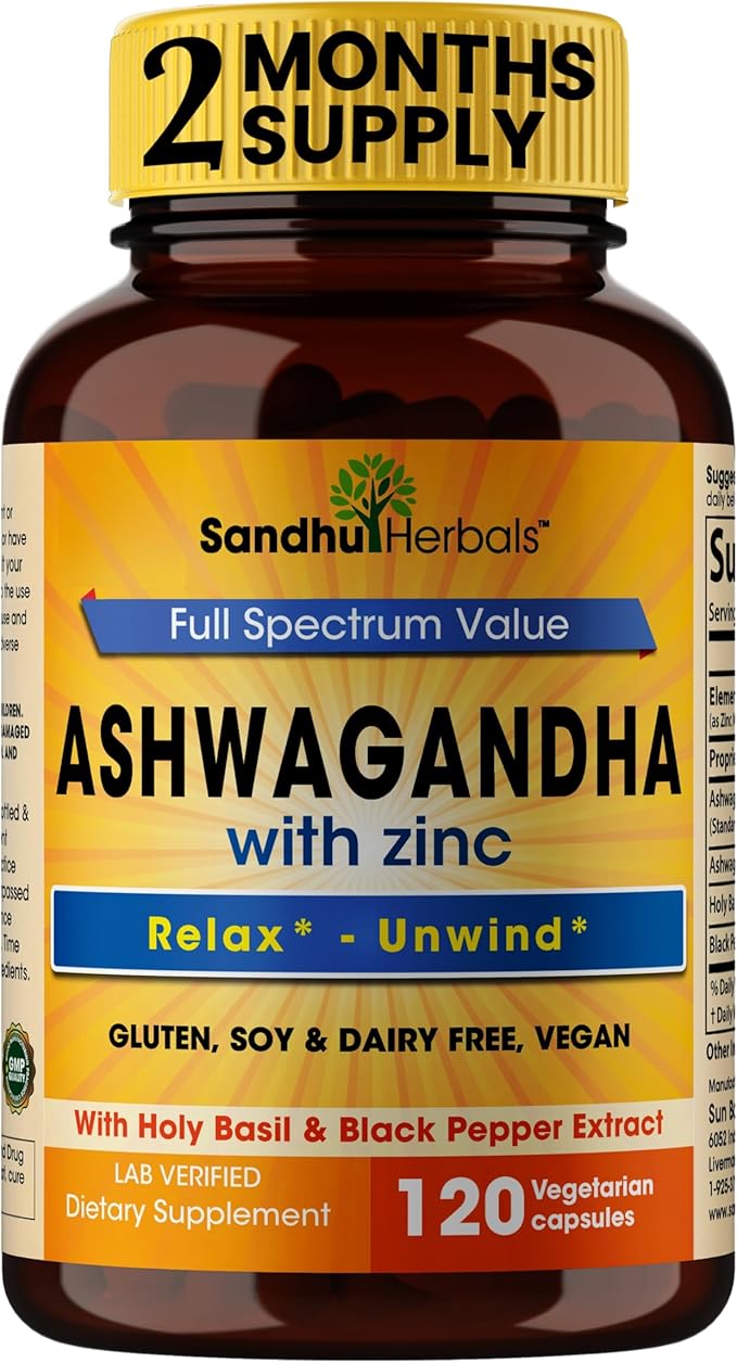 Sandhu Herbals Ashwagandha Supplement|120 Organic 4 1 Capsules, 2 months supply|8000mg with