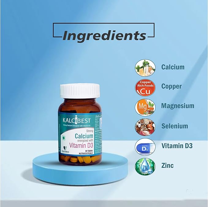 KalciBest Calcium Tablets for Men & Women 60 Vegan D3 -
