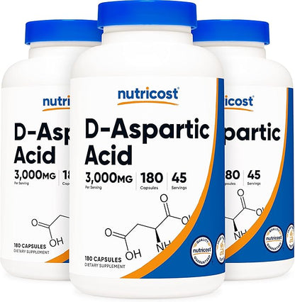 Nutricost D-Aspartic Acid Capsules (180 Caps) (3 Bottles)