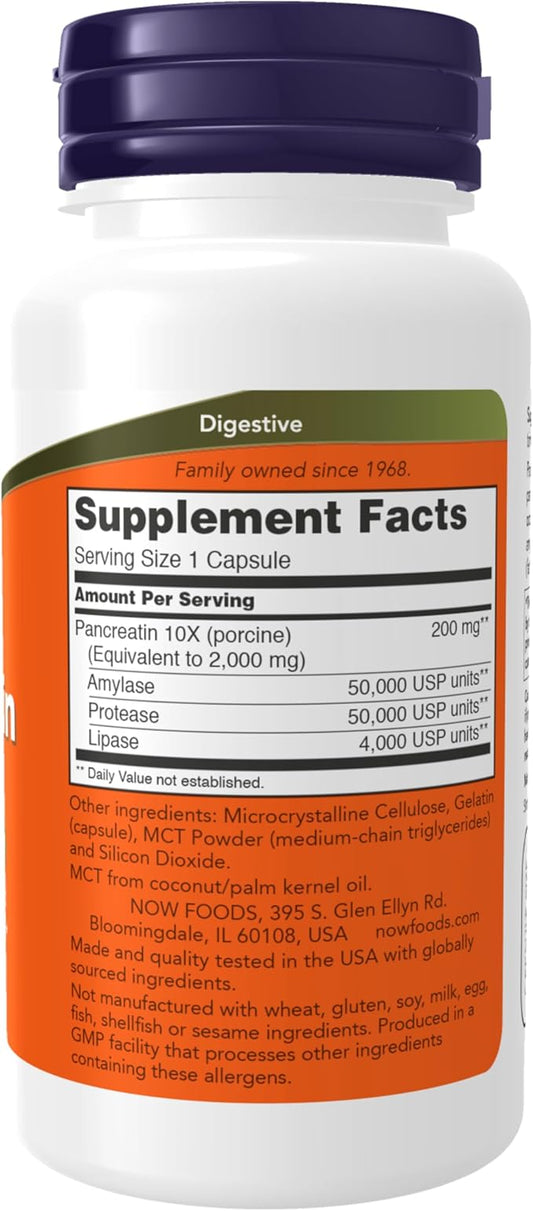 NOW Supplements, Pancreatin 10X 200 mg 100 Capsules