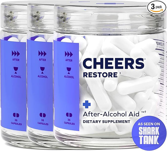 Cheers Restore | Supplement with DHM + L-Cysteine | Feel Better After Drinking & Support Your Liver | 36 Doses | Dihydromyricetin, Cysteine, Milk Thistle, Prickly Pear, B-Vitamins, Ginger
