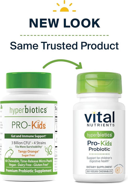 Hyperbiotics Vital Nutrients Pro Kids Probiotic | Allergen-Free Toddler Probiotics for Kids | Targeted Immune, Gut, and Digestive Health | Sugar-Free Orange Flavor | 60 Chewable Tablets