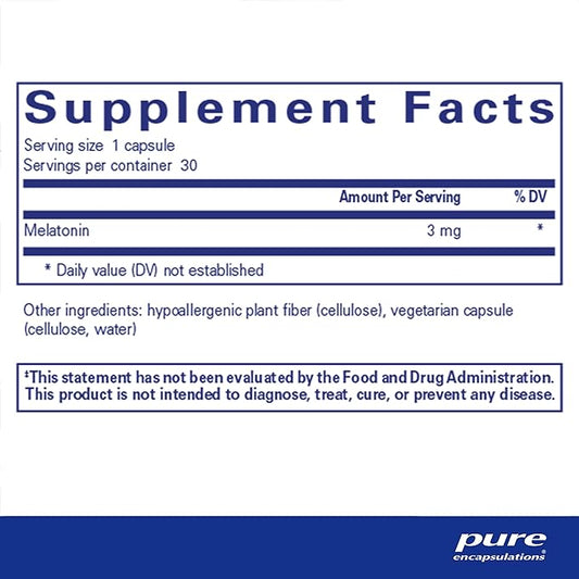 Pure Encapsulations Melatonin 3 mg - Antioxidant Supplement to Support Natural Sleeping & Relief of Occasional Sleeplessness - for Natural Sleep Support* - 30 Capsules