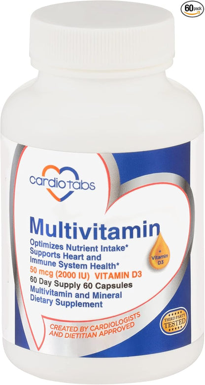Multivitamin - Heart and Immunity Supplements 2000 IU D3, 60-Count 60-Count Bottle