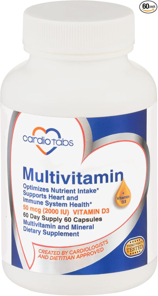 Multivitamin - Heart and Immunity Supplements 2000 IU D3, 60-Count 60-Count Bottle