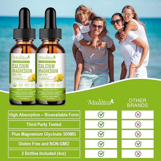Calcium Magnesium Zinc with Magnesium Glycinate 500mg Plus D3 K2 K2 | D3 K2 K2 Liquid 1 Pack