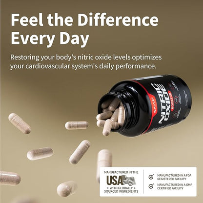 Snap Supplements Nitric Oxide Booster, Nitric Oxide Supplement for Blood Circulation and Blood Flow, 60 Capsules