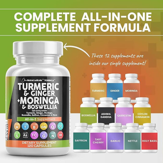 Turmeric Curcumin 30000mg Ginger 3000mg Moringa 50000mg Boswellia 3000mg Saffron 2000mg - 120 Caps