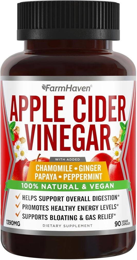 Apple Cider Vinegar Capsules With Ginger, 1390mg | 100% Natural 90 Capsules