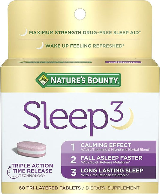Nature's Bounty Sleep3 Melatonin 10mg, Maximum 100% Drug 60 Tri-Layered