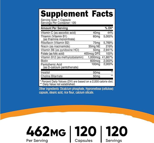 Nutricost High Potency Vitamin B Complex 462mg, 120 120 Capsules