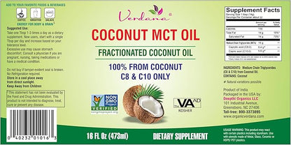 Verdana Coconut MCT Oil, Fractionated, Genuine 100% Coconut Derived, Kosher Food Grade, Vegan, Non-GMO, Great for Keto and Paleo Diet, Ayurvedic Oil Pulling Oral Rinse Mouthwash (16 Fl Oz)