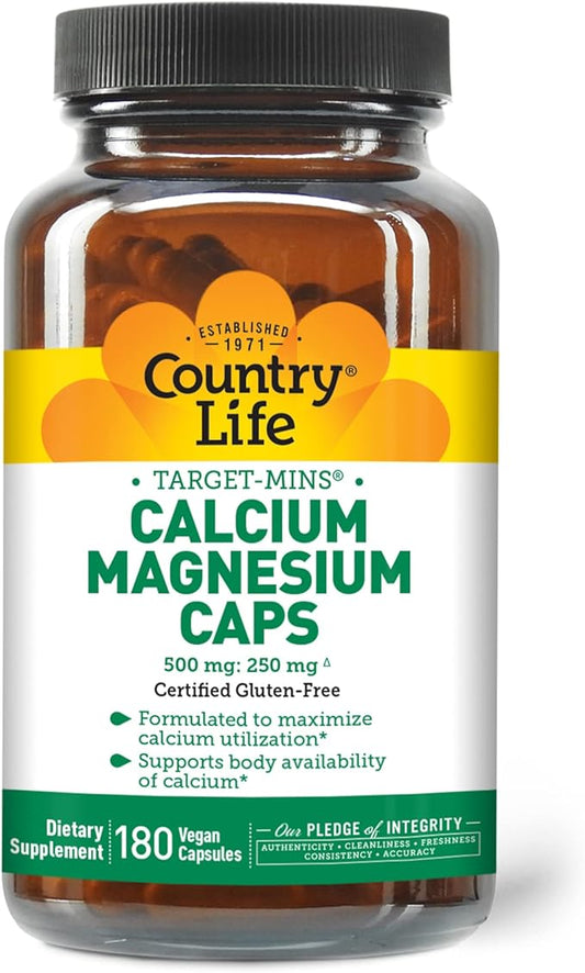 Country Life Target-Mins Calcium Magnesium Caps, 500mg: 250mg, 250mg, 180 180 Vegan