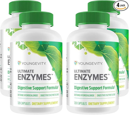 Youngevity Ultimate Enzymes® 10X, Papain 6M, Pepsin 1:3000 (120 (120 Capsules 4 pack)