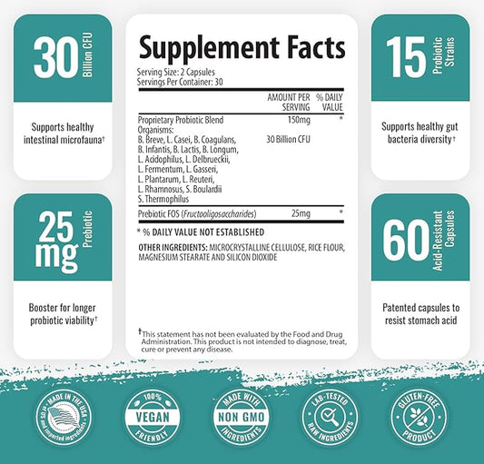 1 Body 30 Billion CFU Probiotic 60 Vegetarian