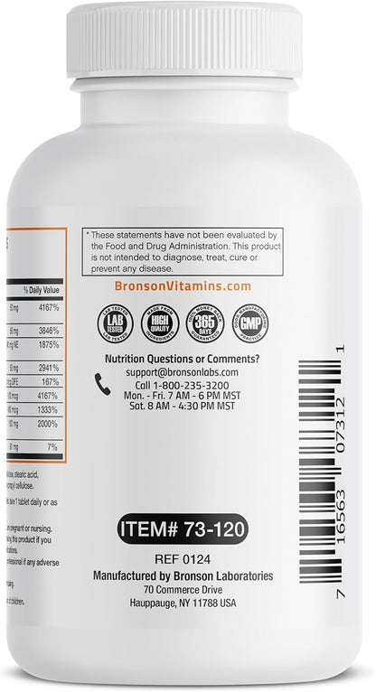 Bronson Super B Vitamin B Complex B1, B2, B2, B3, B3, B6, B6, B9 B9 - B12) Contains 120 Tablets