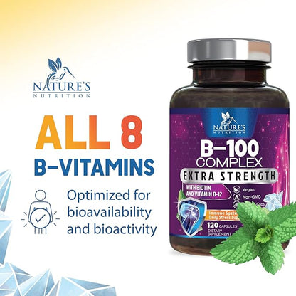 B Complex Vitamins with Vitamin B1 B2 B3 B3 B6 B6 B12 B12 B100 B100 C 120 Vegan