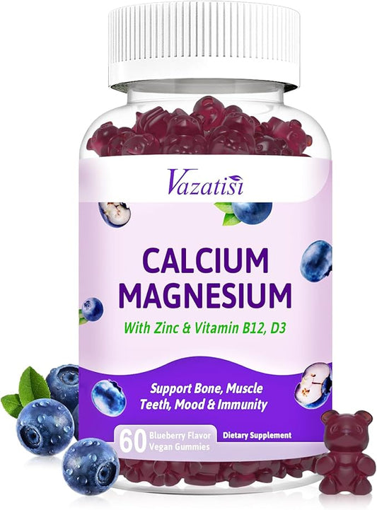 Calcium Magnesium Zinc Gummies with Vitamin D3 & B12, Sugar