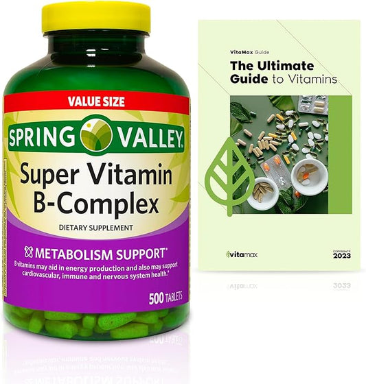 Spring Valley Super Vitamin B-Complex Tablets 500 Count 16 Months (2 Items)