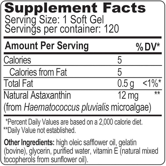 BioAstin Astaxanthin 12mg, 120ct 100% Hawaiian