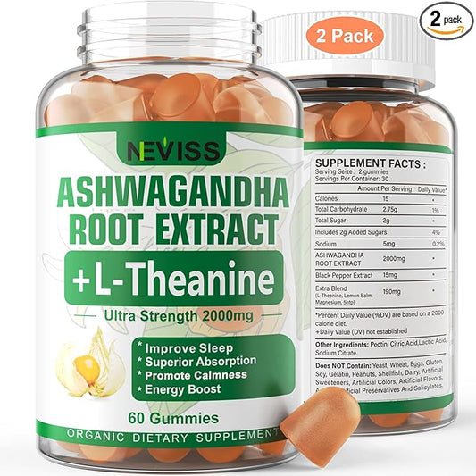 NEVISS Ashwagandha Gummies 2000mg, Feel Refreshed, 5-HTP, Lemon 120 Count