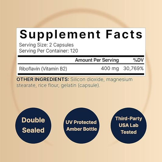 NatureBell Vitamin B2 Riboflavin 400mg Per 240 Capsules
