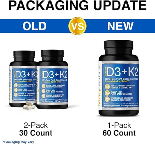 Vitamin D3 K2 with MCT, 5000 D3 & 100 mcg MK7 K2, K2, Support 60 Capsules (60 Days