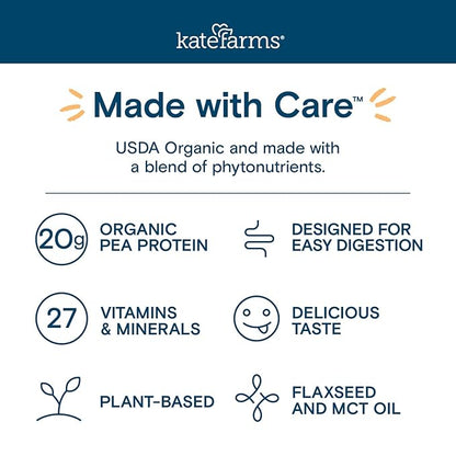 KATE FARMS Organic 1.4 High Calorie 20g Protein, 27 Vitamins 11 oz (12 Pack)
