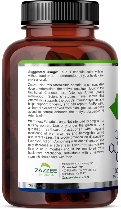 Zazzee High Absorption Artemisinin, 100 mg 120 Vegan 5 mg 4 Month