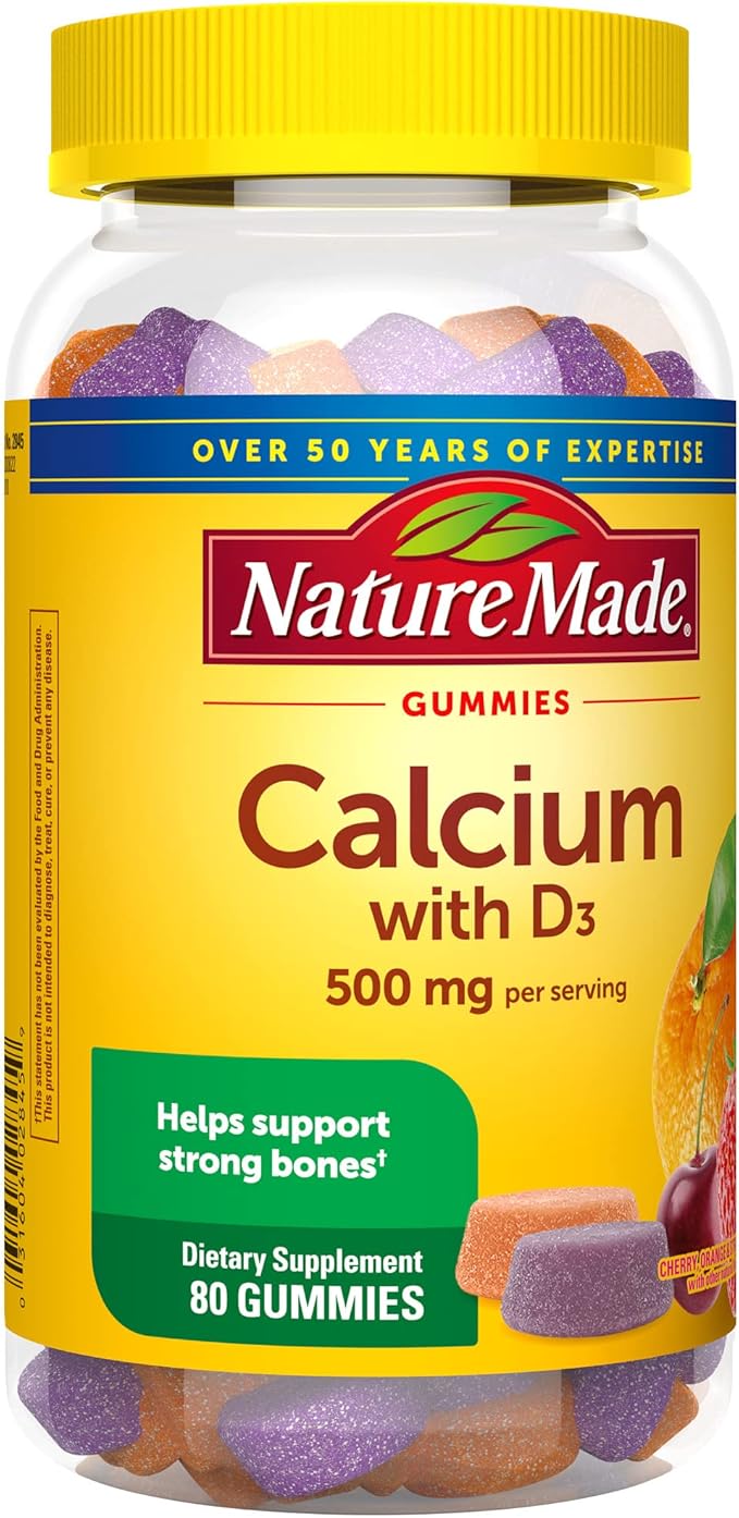 Nature Made Calcium Gummies 500 mg D3, Dietary 80 Gummies, 40 Day
