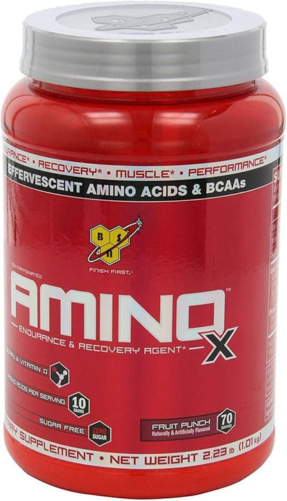 BSN Amino X Muscle Recovery & Endurance Powder with BCAAs, Intra Workout Support, 10 Grams of Amino Acids, Keto Friendly, Caffeine Free, Flavor: Fruit Punch, 70 Servings (Packaging May Vary)
