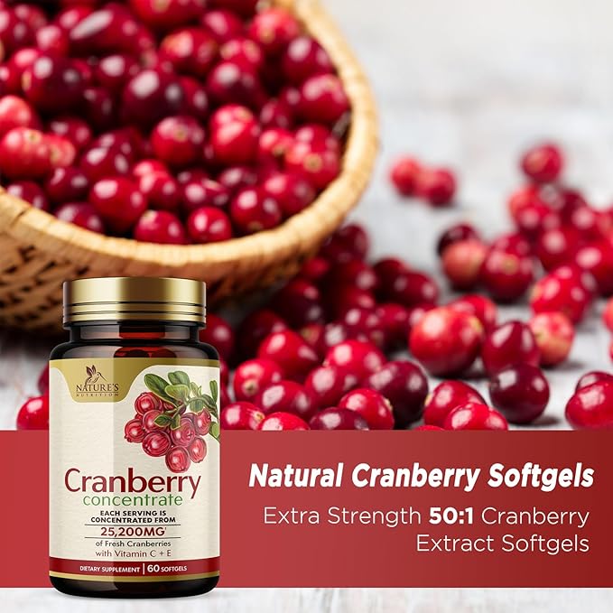 Cranberry Concentrate Extract Supplement for Women 25,200mg Formula 60 Softgels