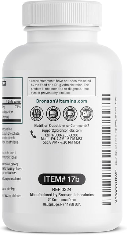 Triple Magnesium Complex Maximum Coverage 300 Mg Magnesium Oxide Magnesium Citrate Magnesium Carbonate, Non-GMO Formula, 250 Tablets