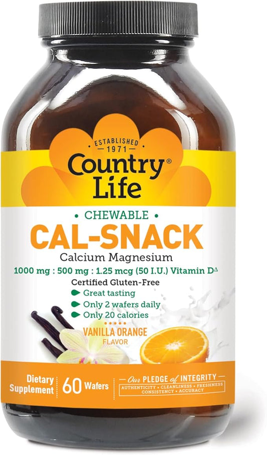 Country Life Cal-Snack, Chewable Calcium, Magnesium 1000mg/500mg/50 IU, 60 Wafers,