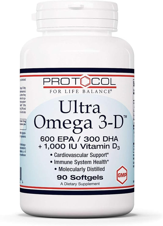 Protocol Ultra Omega 3-D 600mg EPA, 300mg DHA 1,000 IU D3 - 90 Softgels