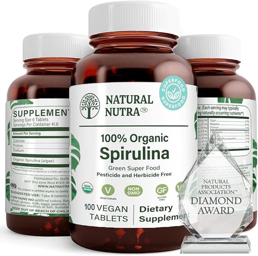 Natural Nutra 100% USDA Organic Spirulina 300mg, 100 100 Vegan