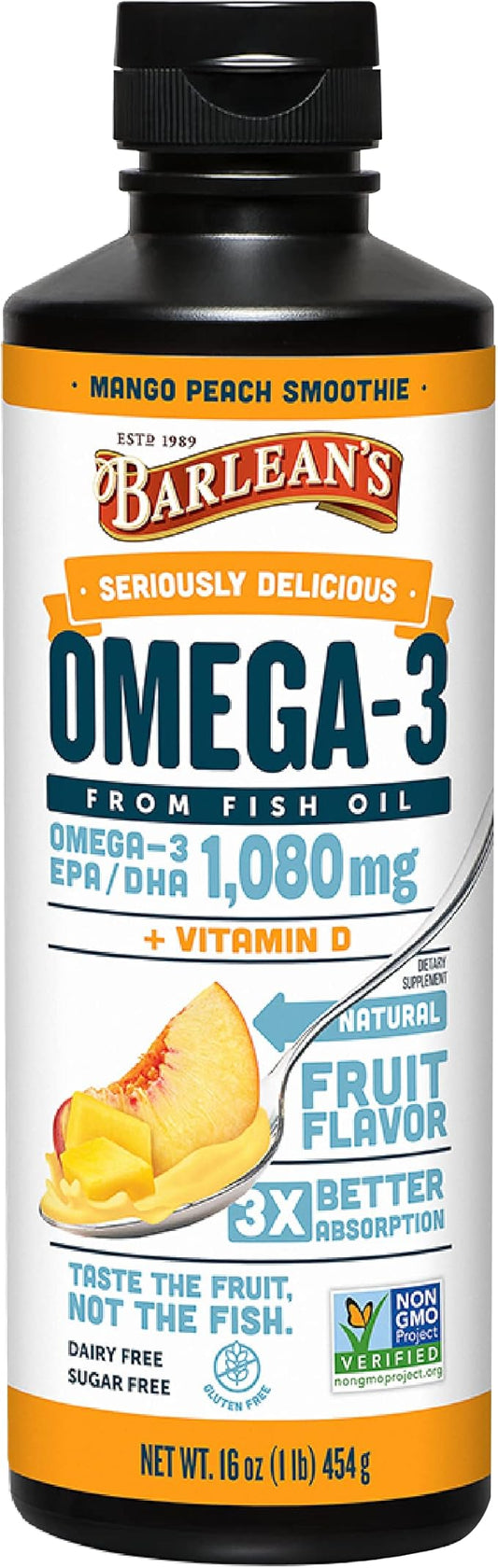 Barlean's Mango Peach Omega 3 Fish 1080mg EPA 16 oz