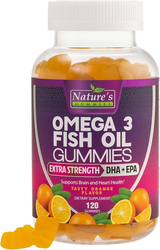 Omega 3 Fish Oil Gummies, Extra 3s DHA 120 Gummies