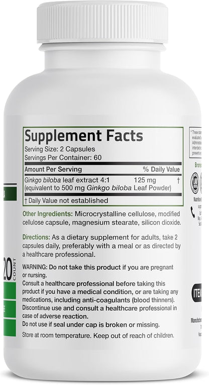 Bronson Ginkgo Biloba Extra Supports Brain 120 Vegetarian