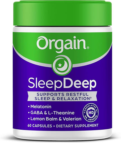 Orgain SleepDeep, Melatonin Sleep Aid Support 60 Count, 30 Day